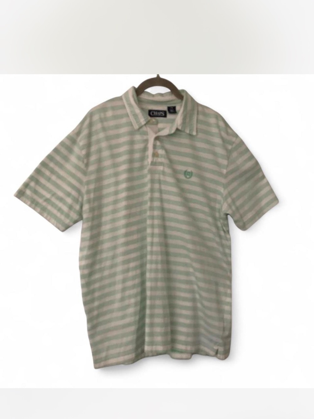 Chaps Men's Mint Green and White Striped Polo